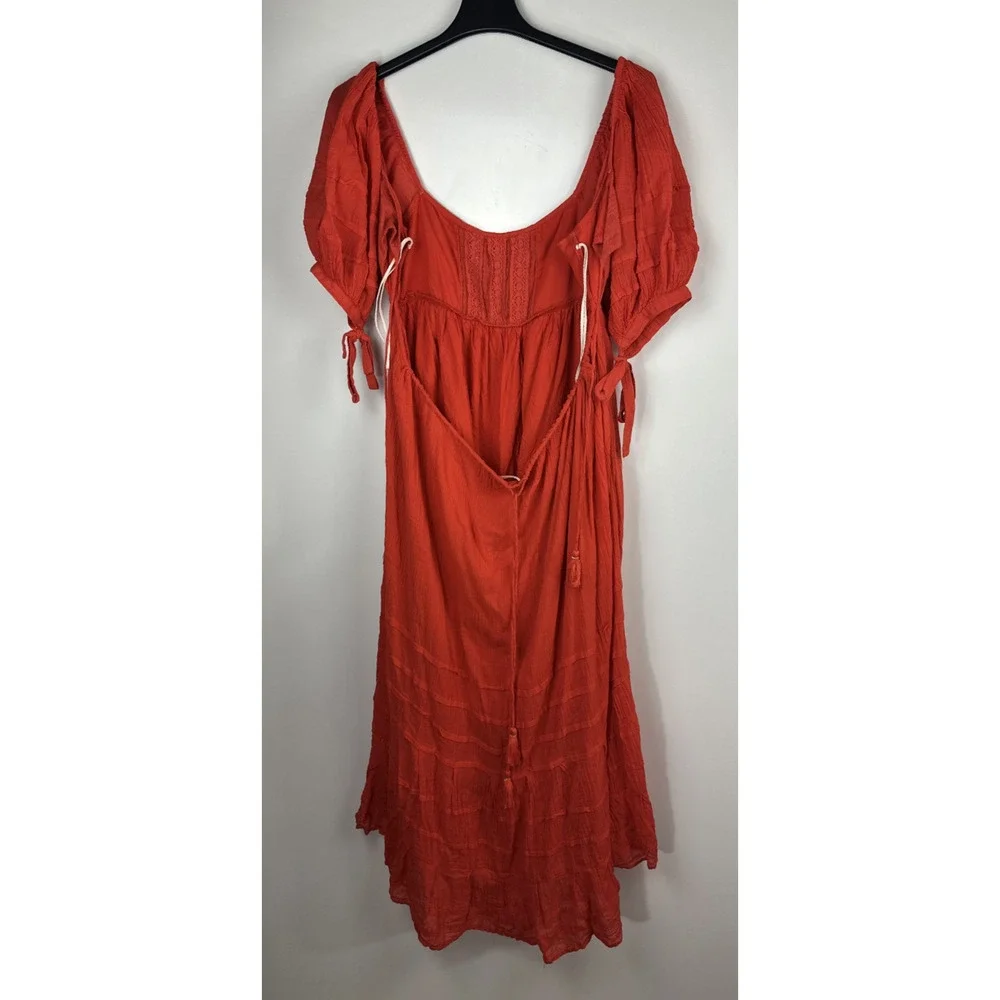Free People Let's Be Friends Midi Dress Rome Red Boho Western Peasant Beach M - Picture 11 of 16